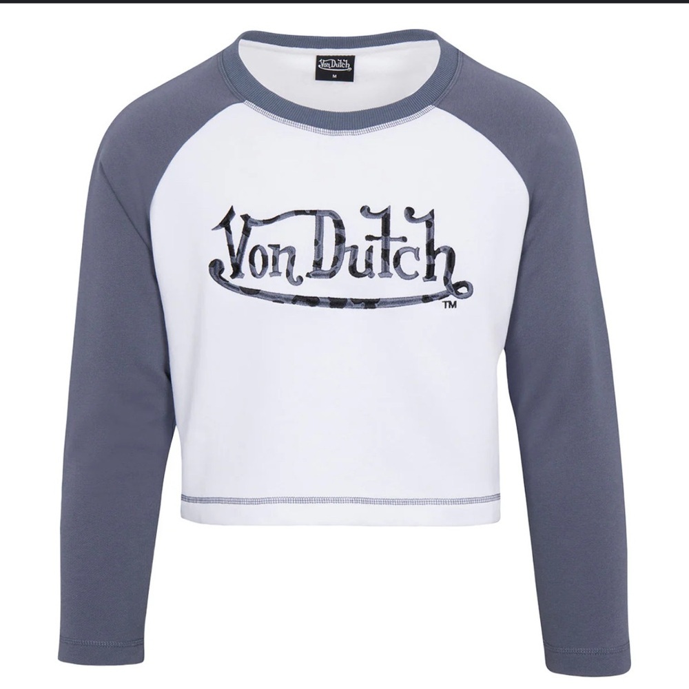 Von Dutch blueberry Cheetah Long Sleeve cropped Tee